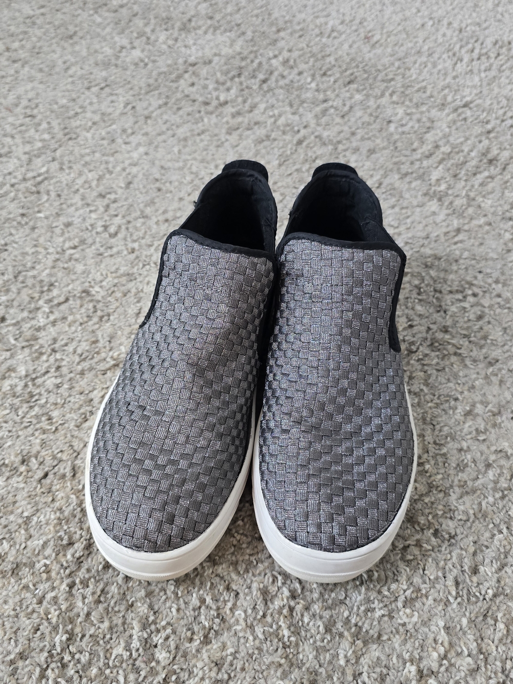 bernie mev. Woven Slip-On Loafers in Gray with White Sole